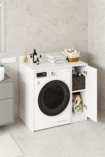 Tirza Çamaşır Makinası Dolabı 2 Raflı 1 Kapaklı Banyo Dolabı Beyaz