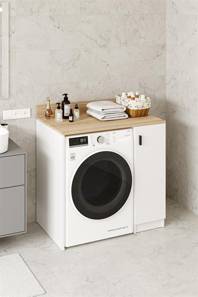 Tirza Çamaşır Makinası Dolabı 2 Raflı 1 Kapaklı Banyo Dolabı Beyaz Meşe