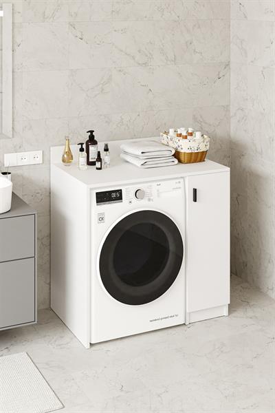 Tirza Çamaşır Makinası Dolabı 2 Raflı 1 Kapaklı Banyo Dolabı Beyaz