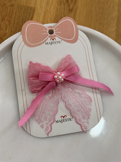 Dantel Detaylı Pembe Fiyonk Toka