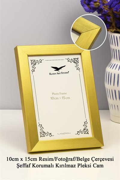 Ermitaj 10cm x 15cm Resim Altın Fotoğraf Belge Poster Evrak Çerçevesi Korumalı Kırılmaz Pleksi Cam