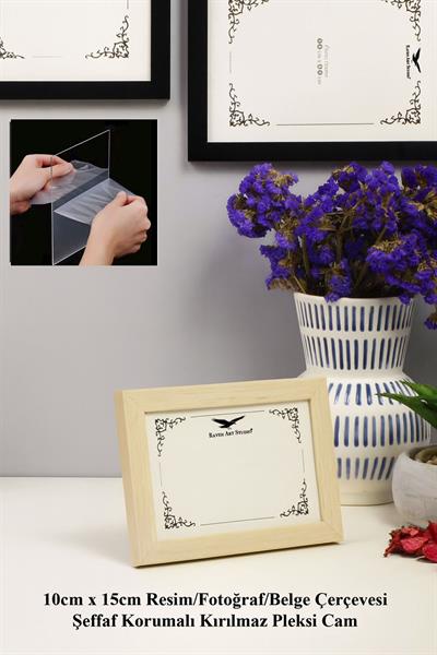 Ermitaj 10cm x 15cm Sedef Resim Fotoğraf Belge Poster Evrak Çerçevesi Korumalı Kırılmaz Pleksi Cam