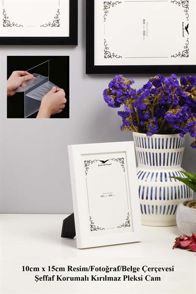 Ermitaj 10cm x 15cm Beyaz Resim Fotoğraf Belge Poster Evrak Çerçevesi Korumalı Kırılmaz Pleksi Cam