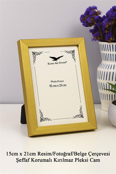 Ermitaj 15cm x 21cm Altın Resim Fotoğraf Belge Poster Evrak Çerçevesi Korumalı Kırılmaz Pleksi Cam