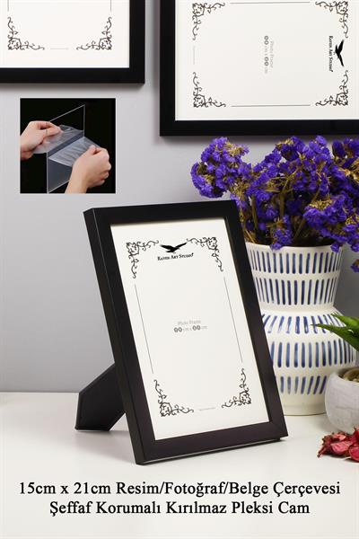 Ermitaj A5-15cm x 21cm Siyah Resim Fotoğraf Belge Poster Evrak Çerçevesi Korumalı Kırılmaz Pleksi Cam