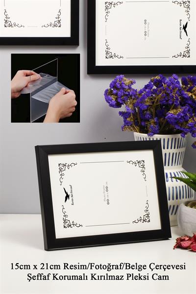Ermitaj A5-15cm x 21cm Siyah Resim Fotoğraf Belge Poster Evrak Çerçevesi Korumalı Kırılmaz Pleksi Cam