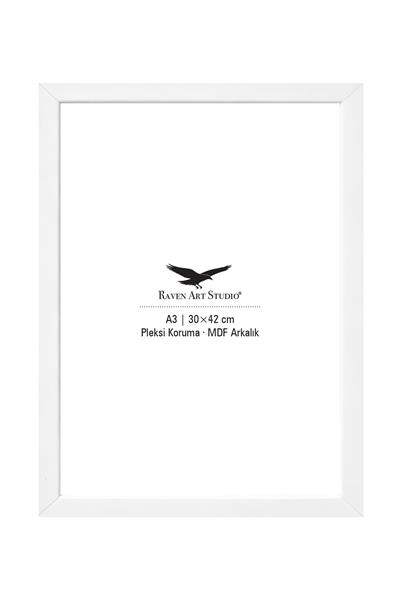 Ermitaj A3 Ebat 30cm x 42cm Beyaz Resim Fotoğraf Belge Poster Evrak Çerçevesi Korumalı Kırılmaz Pleksi Cam