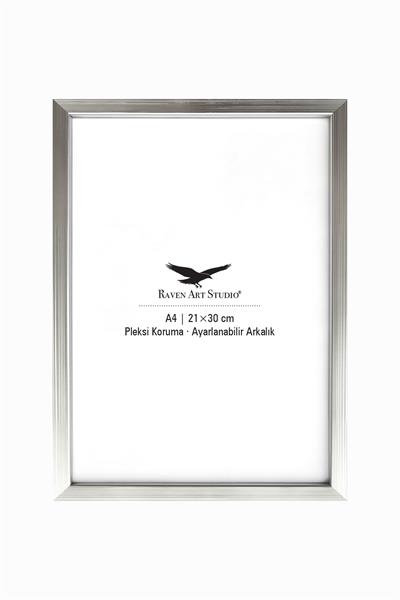 Ermitaj A4 Ebat 21cm x 30cm Gümüş Resim Fotoğraf Belge Poster Evrak Çerçevesi Korumalı Kırılmaz Pleksi Cam