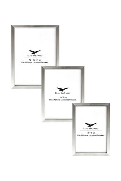 Ermitaj Gümüş 3lü Set 10x15cm + 13x18cm + 15x21cm Korumalı Kırılmaz Pleksi Cam