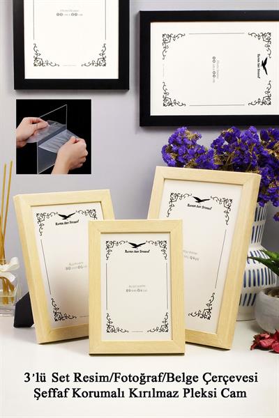 Ermitaj Sedef 3lü Set 10x15cm + 13x18cm + 15x21cm Korumalı Kırılmaz Pleksi Cam