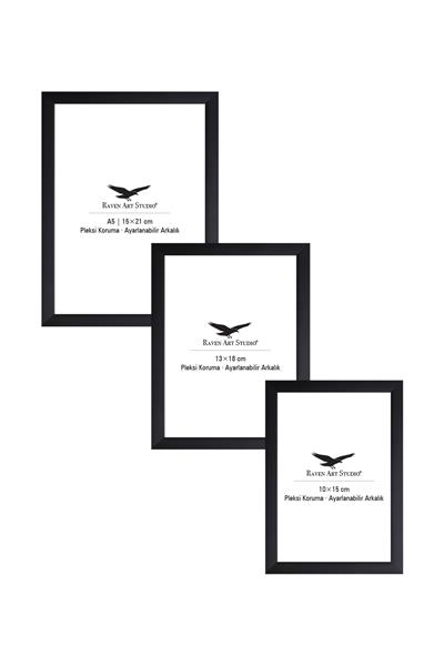 Ermitaj Siyah 3lü Set 10x15cm + 13x18cm + 15x21cm Korumalı Kırılmaz Pleksi Cam