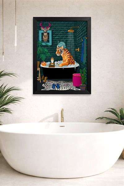 KOI Art Design Bath Tiger Tablo + Ermitaj A3-30x42 cm Siyah Çerçeve