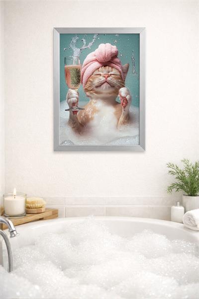 KOI Art Design Bubble Cat Tablo + Ermitaj A3-30x42 cm Gümüş Çerçeve