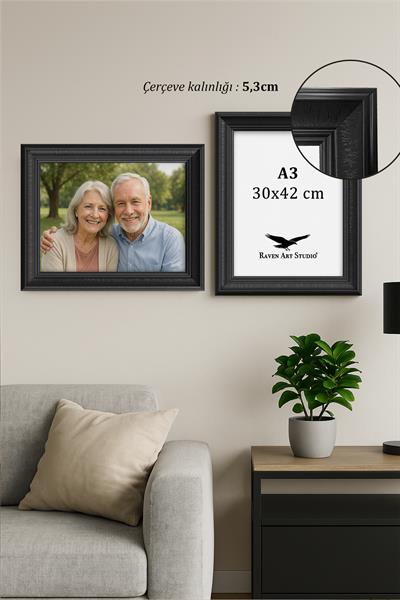 Madame A3-30x42cm Siyah Korumalı Kırılmaz Pleksi Cam Resim Fotoğraf Belge Poster Evrak Çerçevesi