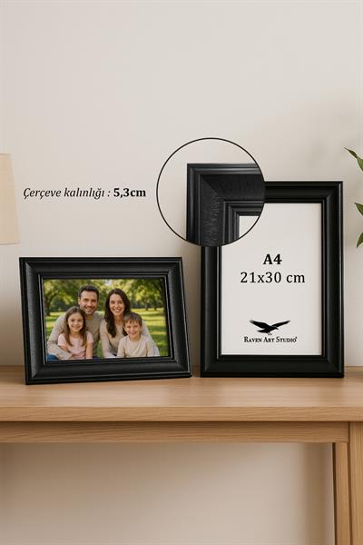 Madame A4-21x30cm Siyah Resim Fotoğraf Belge Poster Evrak Çerçevesi Korumalı Kırılmaz Pleksi Cam