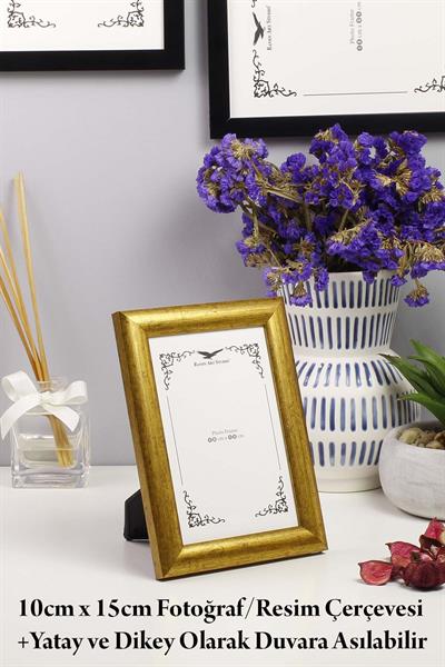 Pergamon 10x15cm Antik Altın Resim Fotoğraf Belge Poster Evrak Çerçevesi Korumalı Kırılmaz Pleksi Cam