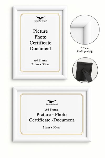 Pergamon A4-21x30cm Beyaz Resim Fotoğraf Belge Poster Evrak Çerçevesi Korumalı Kırılmaz Pleksi Cam