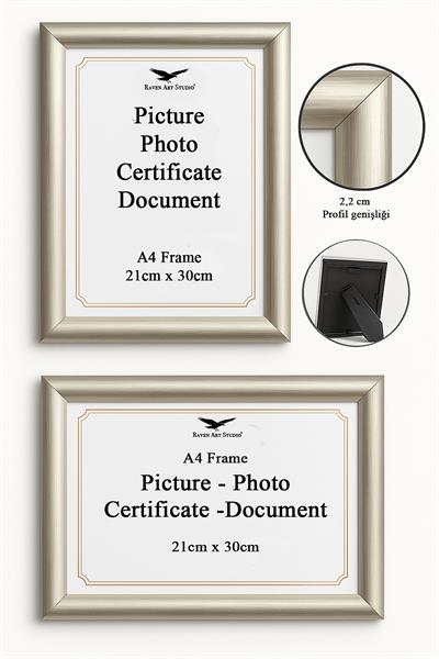 Pergamon A4-21x30cm Platin Resim Fotoğraf Belge Poster Evrak Çerçevesi Korumalı Kırılmaz Pleksi Cam