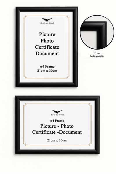 Pergamon A4-21x30cm Siyah Resim Fotoğraf Belge Poster Evrak Çerçevesi Korumalı Kırılmaz Pleksi Cam