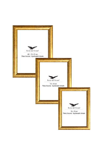 Pergamon Antik Altın 3lü Set 10x15cm + 13x18cm + 15x21cm Korumalı Kırılmaz Pleksi Cam