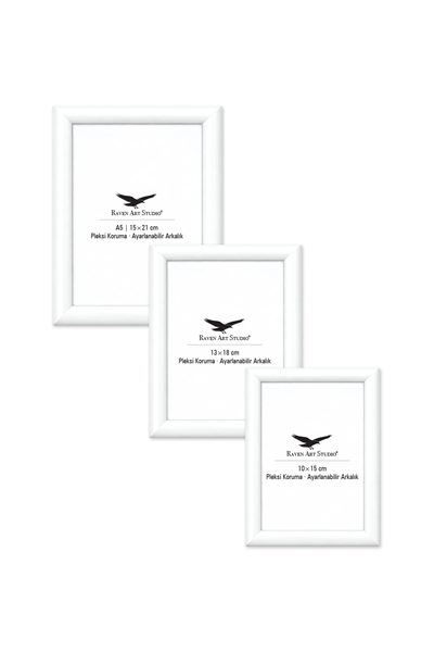 Pergamon Beyaz 3lü Set 10x15cm + 13x18cm + 15x21cm Korumalı Kırılmaz Pleksi Cam