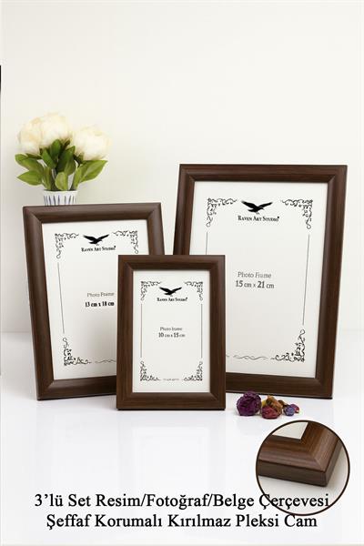 Pergamon Kahverengi 3lü Set 10x15cm + 13x18cm + 15x21cm Korumalı Kırılmaz Pleksi Cam