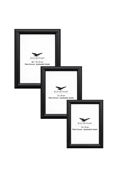 Pergamon Siyah 3lü Set 10x15cm + 13x18cm + 15x21cm Korumalı Kırılmaz Pleksi Cam
