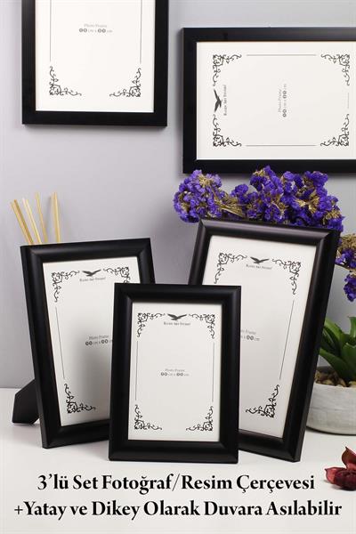 Pergamon Siyah 3lü Set 10x15cm + 13x18cm + 15x21cm Korumalı Kırılmaz Pleksi Cam