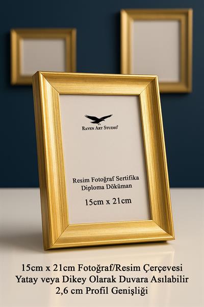 Pyramid 15x21cm Altın Resim Fotoğraf Belge Poster Evrak Çerçevesi Korumalı Kırılmaz Pleksi Cam