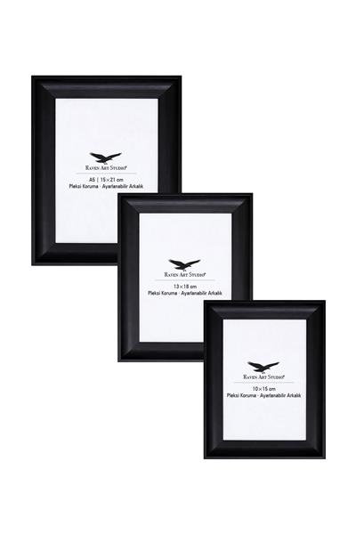 Pyramid Siyah 3lü Set 10x15cm + 13x18cm + 15x21cm Korumalı Kırılmaz Pleksi Cam