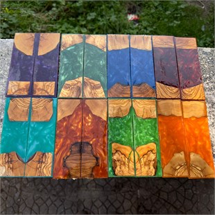Olive Wood Resin Hybrid Knife Scales - Light Green