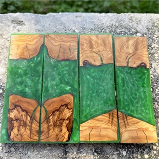Olive Wood Resin Hybrid Knife Scales - Light Green