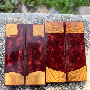 Olive Wood Resin Hybrid Knife Scales - Red