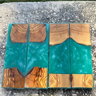 Olive Wood Resin Hybrid Knife Scales - Turquoise