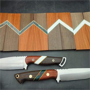 Segmented Knife Scales No.6 - Padauk + Yellow Liner + Purple Resin + Wenge