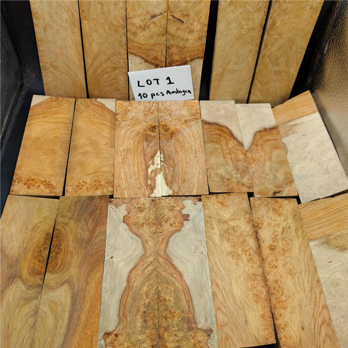Knife Scales LOT, 10 Pairs, Amboyna Burl - SLOT01