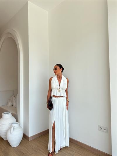 Ekru Kırışık Model Aksesuarlı Takım