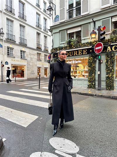 Slim Fit Siyah Maxi Boy Kaban