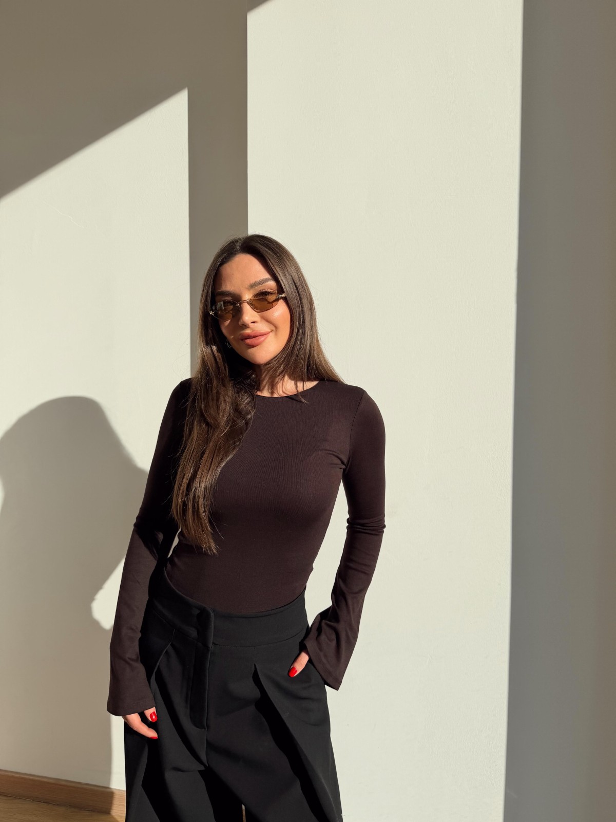 Bisiklet Yaka Uzun Kollu Bluz Koyu Kahve · 3