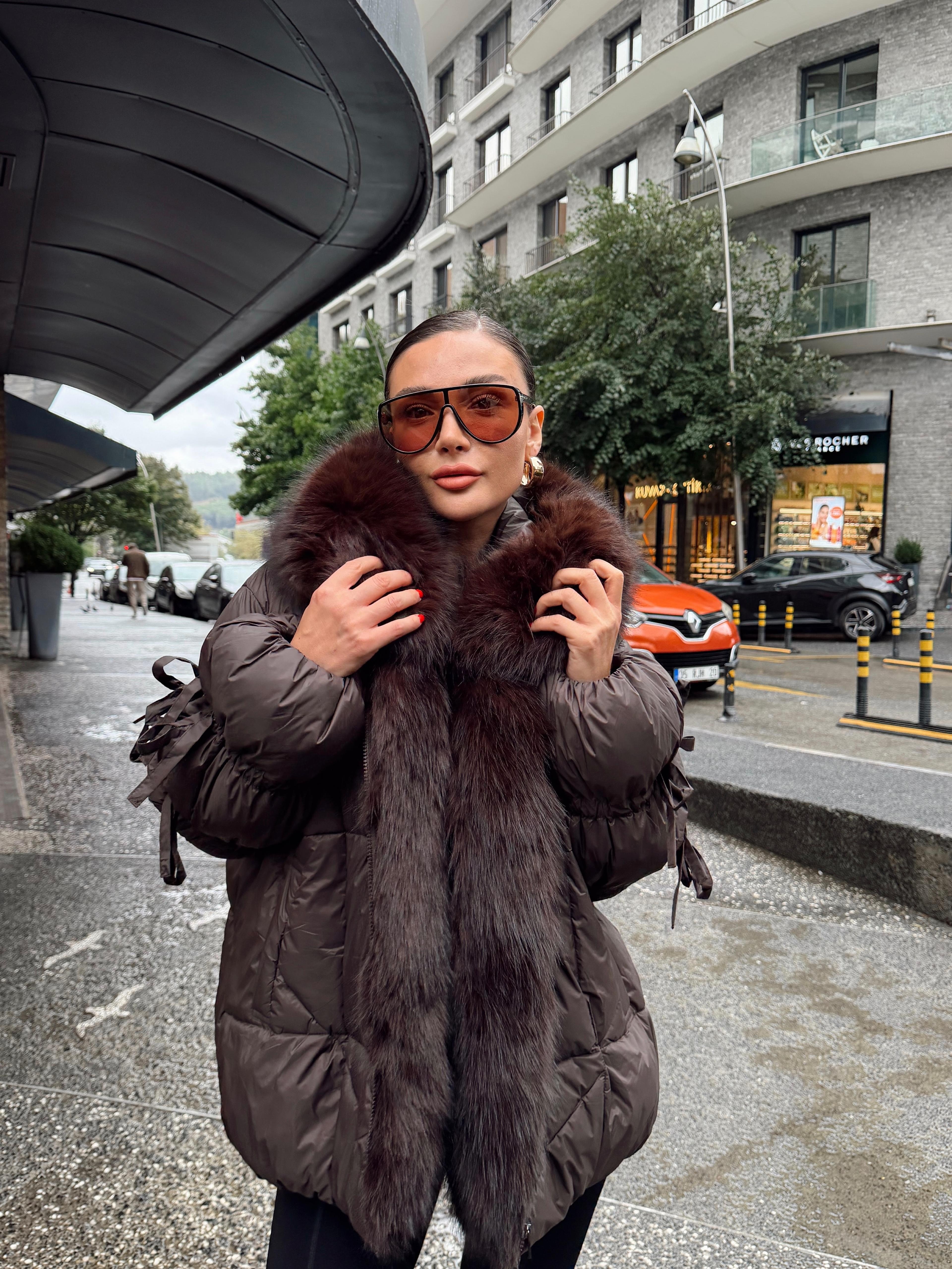 Yaka Kürk Kol Detay Şişme Mont Acı Kahve · 6