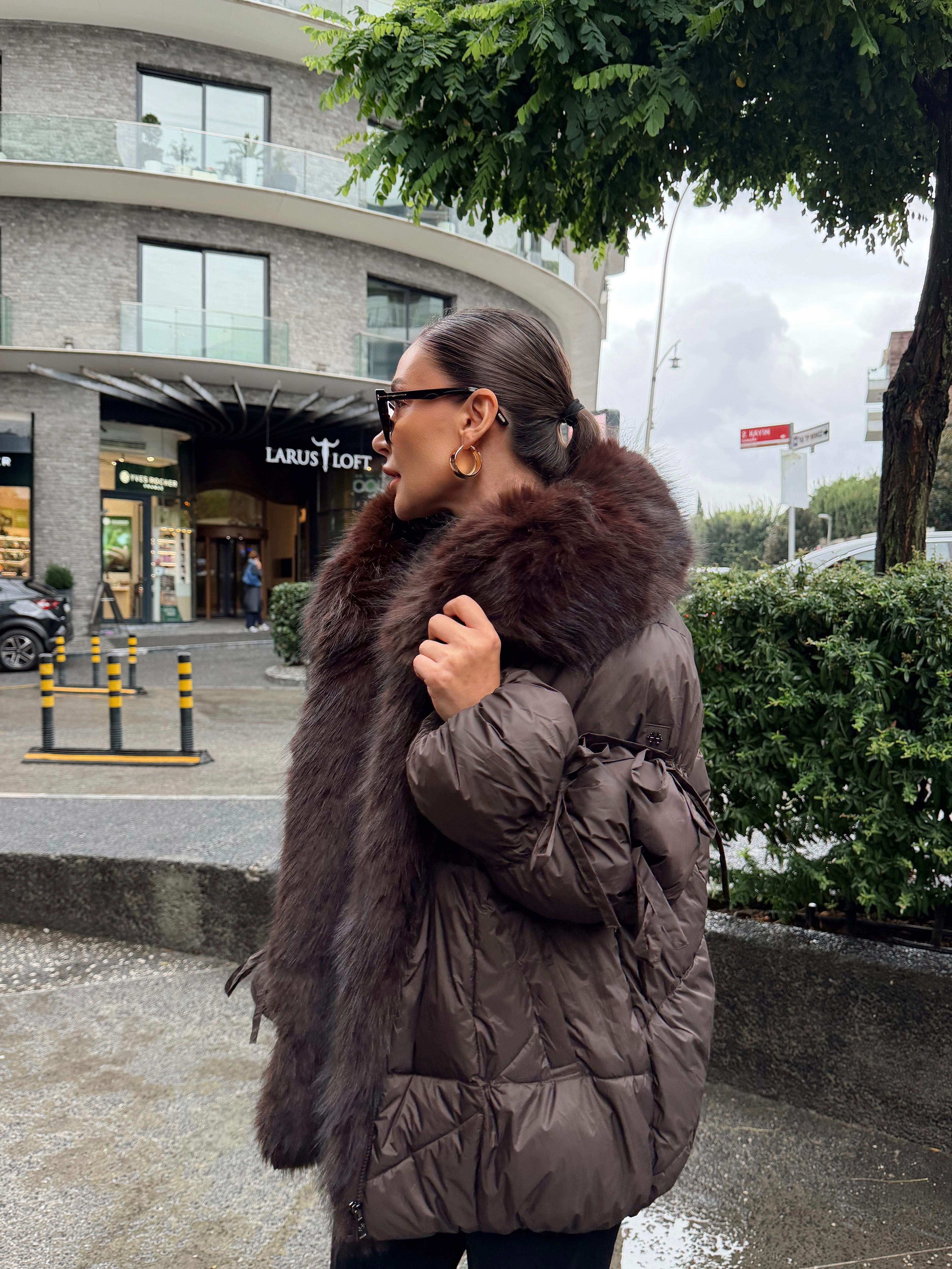 Yaka Kürk Kol Detay Şişme Mont Acı Kahve · 5
