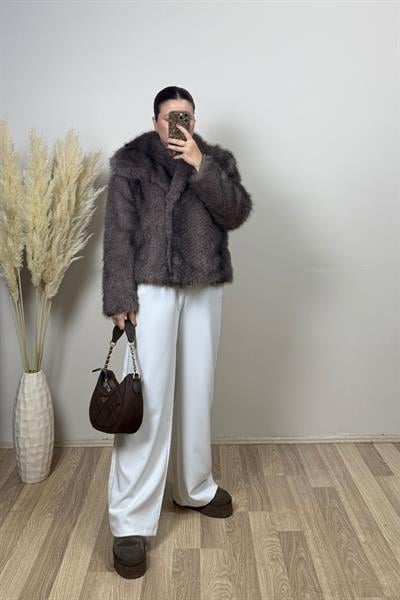 Premium Jakarlı Lolita Kahverengi Kürk