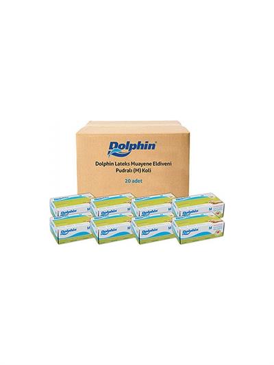 Dolphin Beyaz Lateks Eldiven Pudralı (M) 20 PK x 100 Adet (Koli)