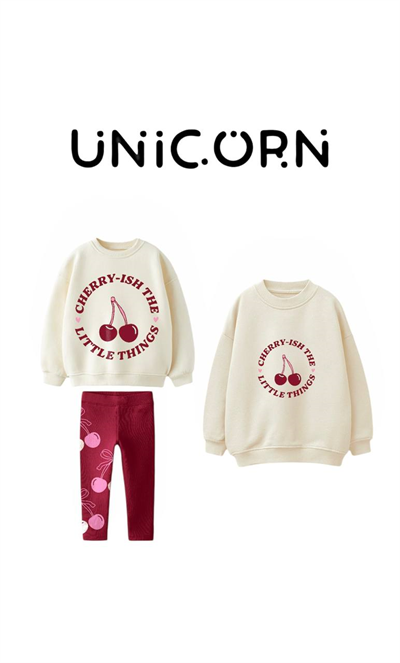 Unicorn Kız Çocuk Krem Bordo Kiraz Baskılı Alt Üst Takım