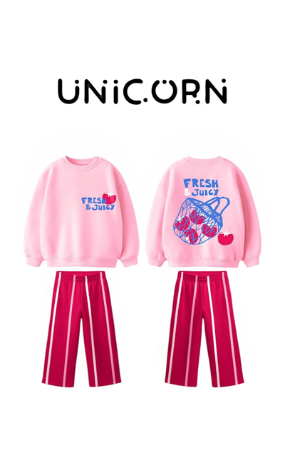 Unicorn Kız Çocuk Pembe Fresh & Juicy Baskılı Yan Şeritli Alt Üst Takım