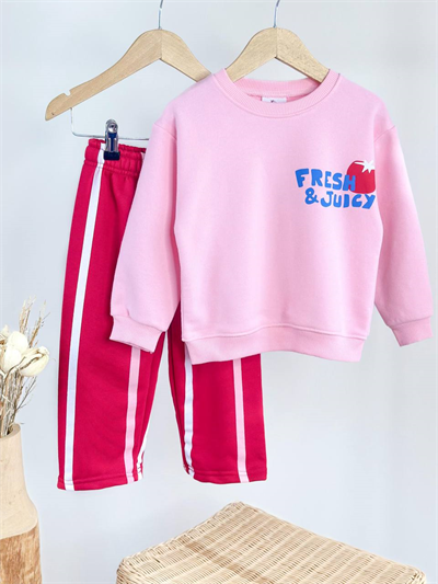 Unicorn Kız Çocuk Pembe Fresh & Juicy Baskılı Yan Şeritli Alt Üst Takım