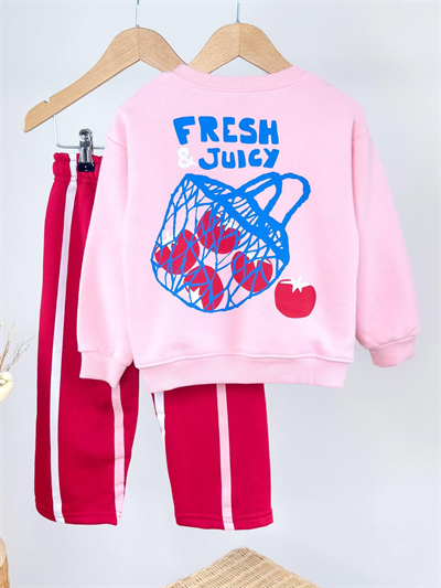 Unicorn Kız Çocuk Pembe Fresh & Juicy Baskılı Yan Şeritli Alt Üst Takım