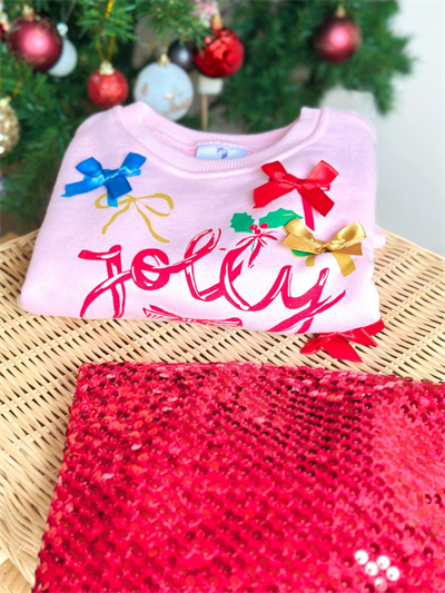 Unicorn Kız Çocuk Pembe Jolly Baskılı Renkli Fiyonklu Payetli Etekli Takım