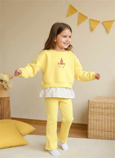 Unicorn Kız Çocuk Saks Mavi Unicorn Nakışlı Katmanlı Alt Üst Takım