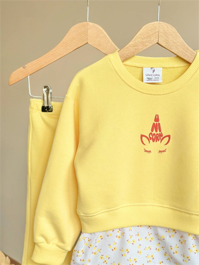 Unicorn Kız Çocuk Saks Mavi Unicorn Nakışlı Katmanlı Alt Üst Takım